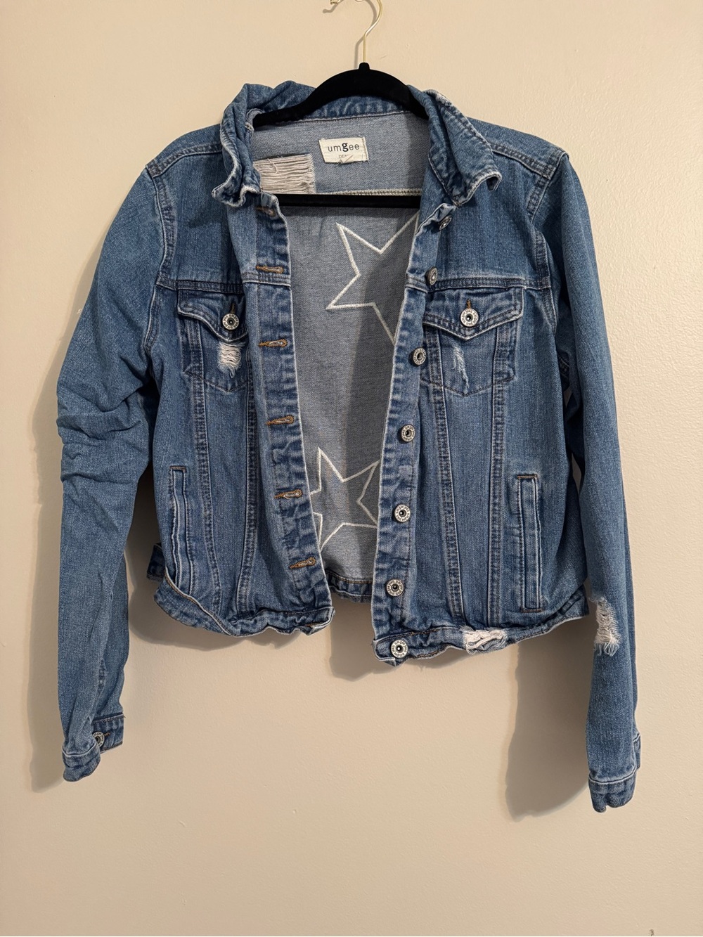Umgee Light Blue Denim Jean Jacket with Star Lining